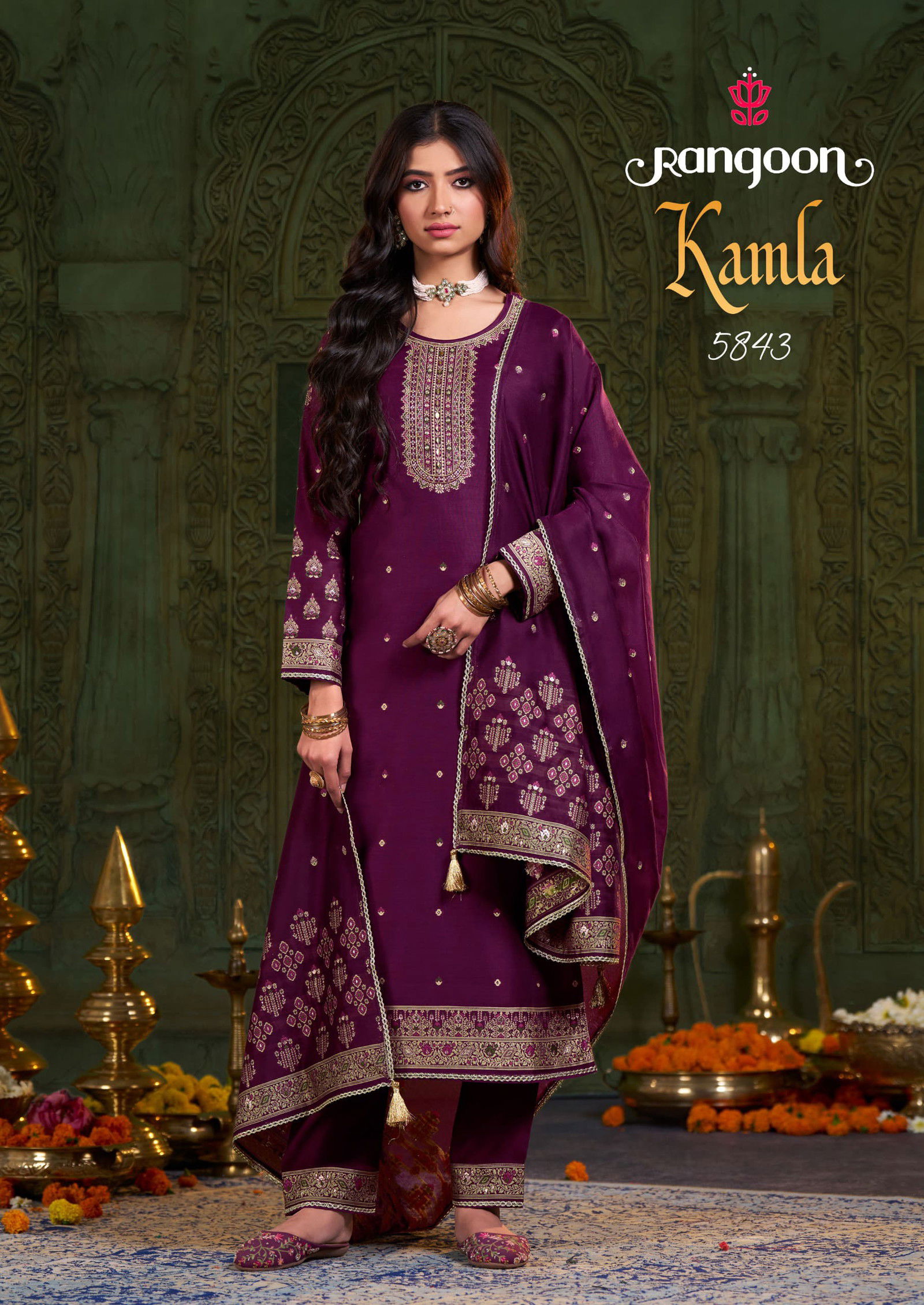 Kamla Jacquard  by Rangoon Khatli Handwork Kurti Bottom With Dupatta